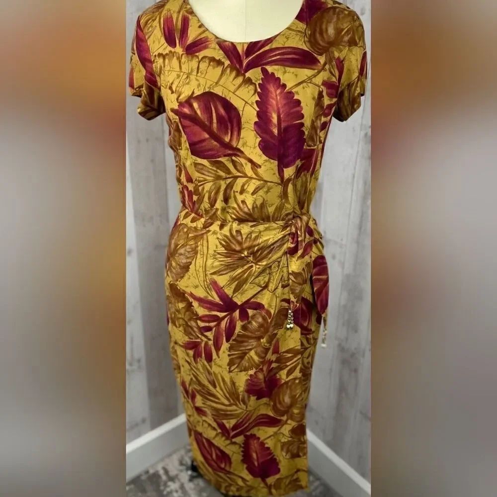 Vtg 1980s Olivia Rose 12 M Hawaiian Floral WrapWaist BohoTropical Women’s Dress